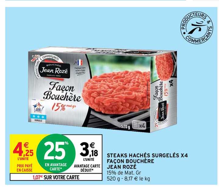 steaks hachés surgelés x4 façon bouchère jean rozé