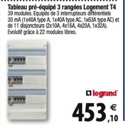 tableau pré-équipé 3 rangées logement t4 legrand