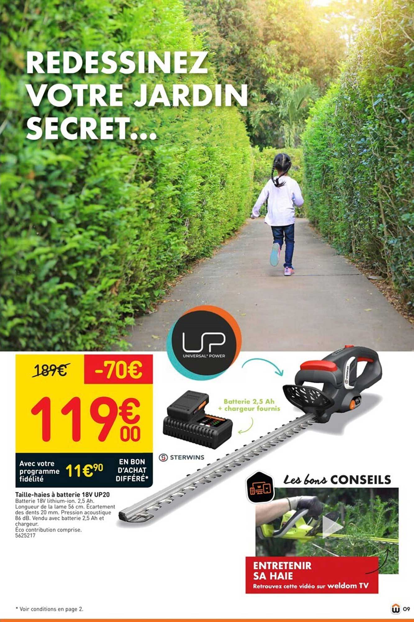 taille-haies à batterie 18 v up20