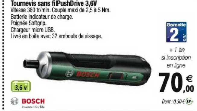 tournevis sans filpushdrive 3,6v bosch