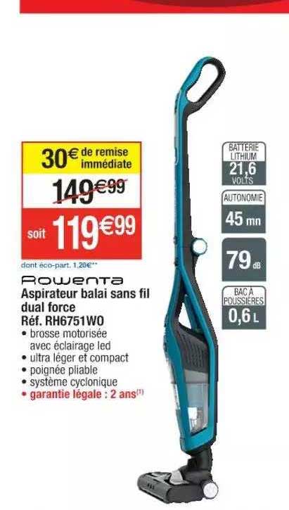 Aspirateur Balai Sans Fil Dual Force Rowenta