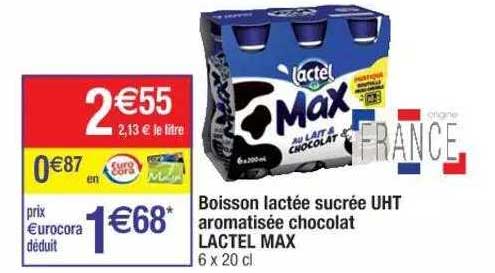 Boisson Lactée Sucrée Uht Aromatisée Chocolat Lactel Max