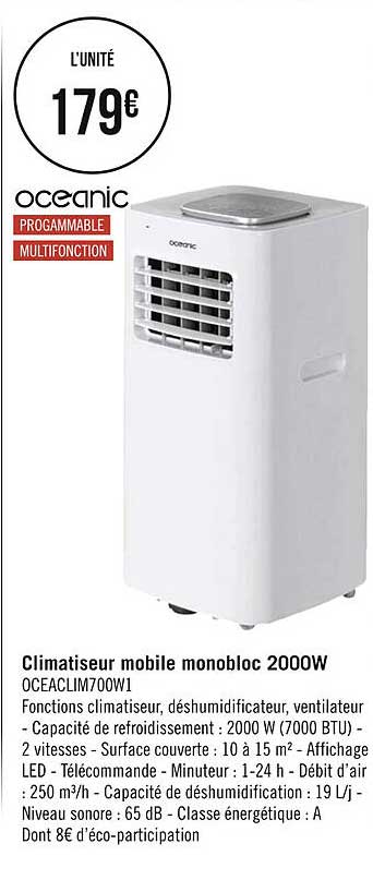 climatiseur mobile monobloc 2000w océanic