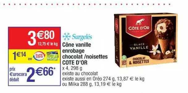 cône vanille enrobage chocolat - noisettes côte d'or