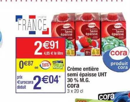 crème entière semi épaisse uht 30% m.g. cora