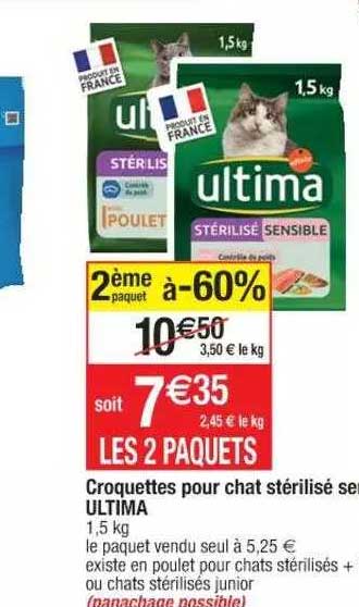 croquettes pour chat stérilisé sensible ultima