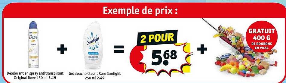 déodorant en spray antitranspirant original dove 150 ml + gel douche classic care sunlight