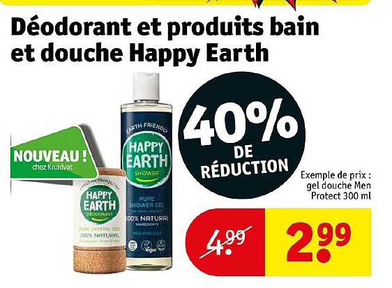 déodorant et produits bain et douche happy earth