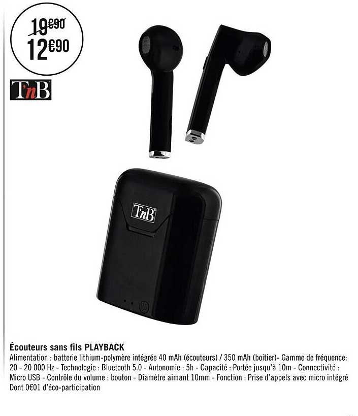 écouteurs sans fils playback tnb