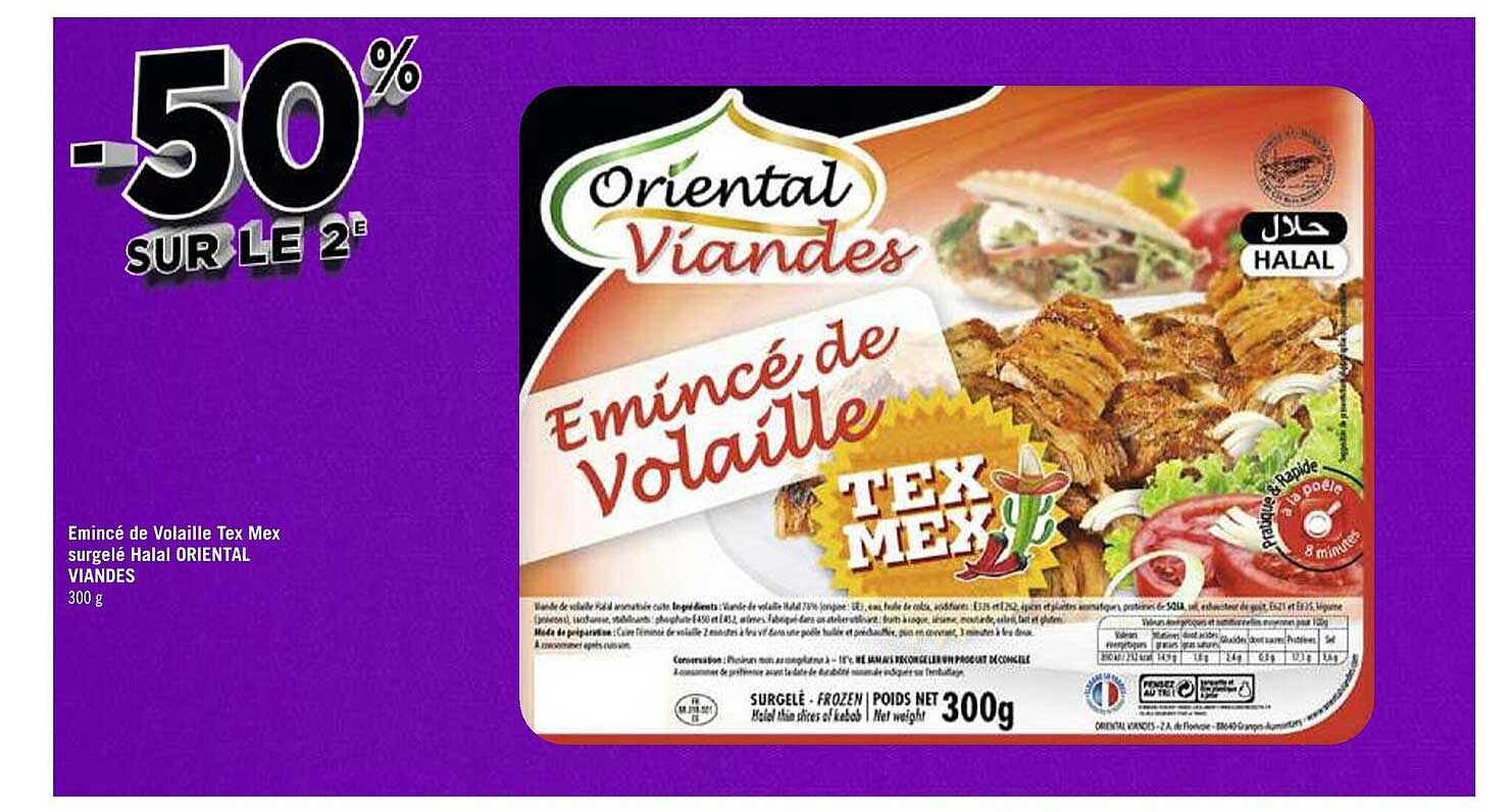émincé de volaille tex mex surgelé halal oriental viandes