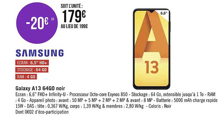 galaxy a13 64go noir samsung