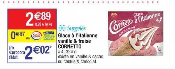 glace à l'italienne vanille & fraise cornetto