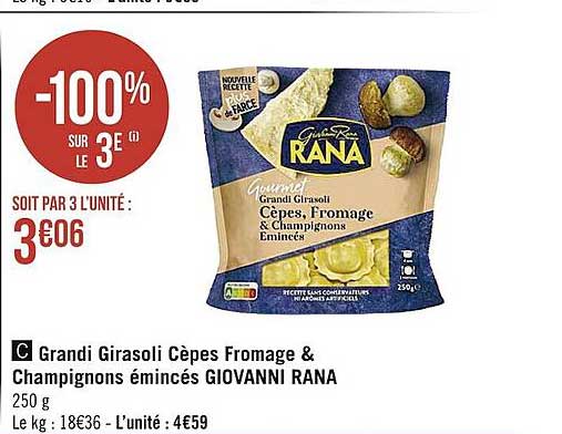 grandi girasoli cèpes fromage & champignons émincés giovanni rana