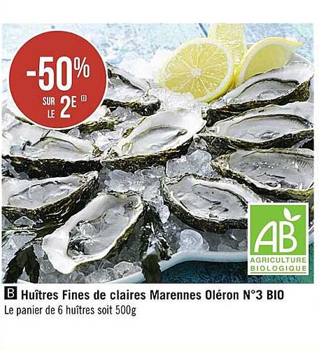 huîtres fines de claires marennes oléron n°3 bio