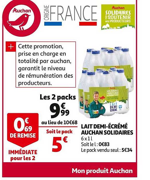 lait demi-écrémé auchan solidaires