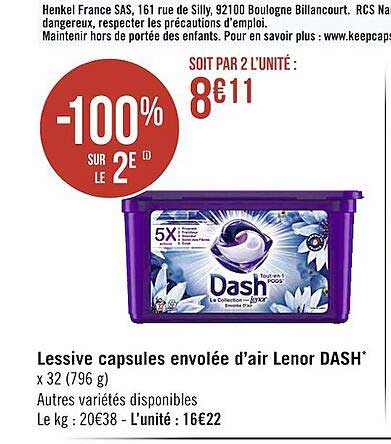 lessive capsules envolée d'air lenor dash