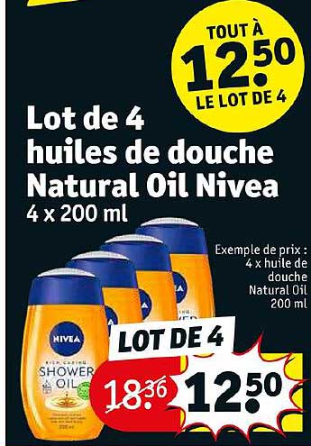 lot de 4 huiles de douche natural oil nivea