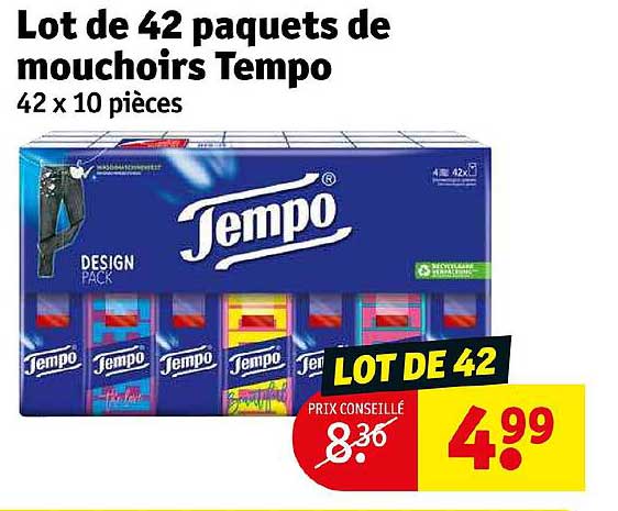 lot de 42 paquets de mouchoirs tempo