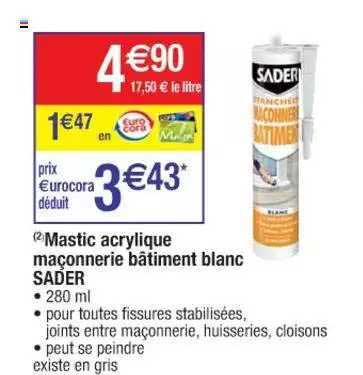 mastic acrylique maçonnerie bâtiment blanc sader
