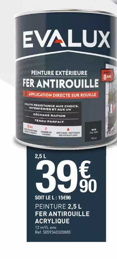 peinture 2,5 l fer antirouille acrylique evalux