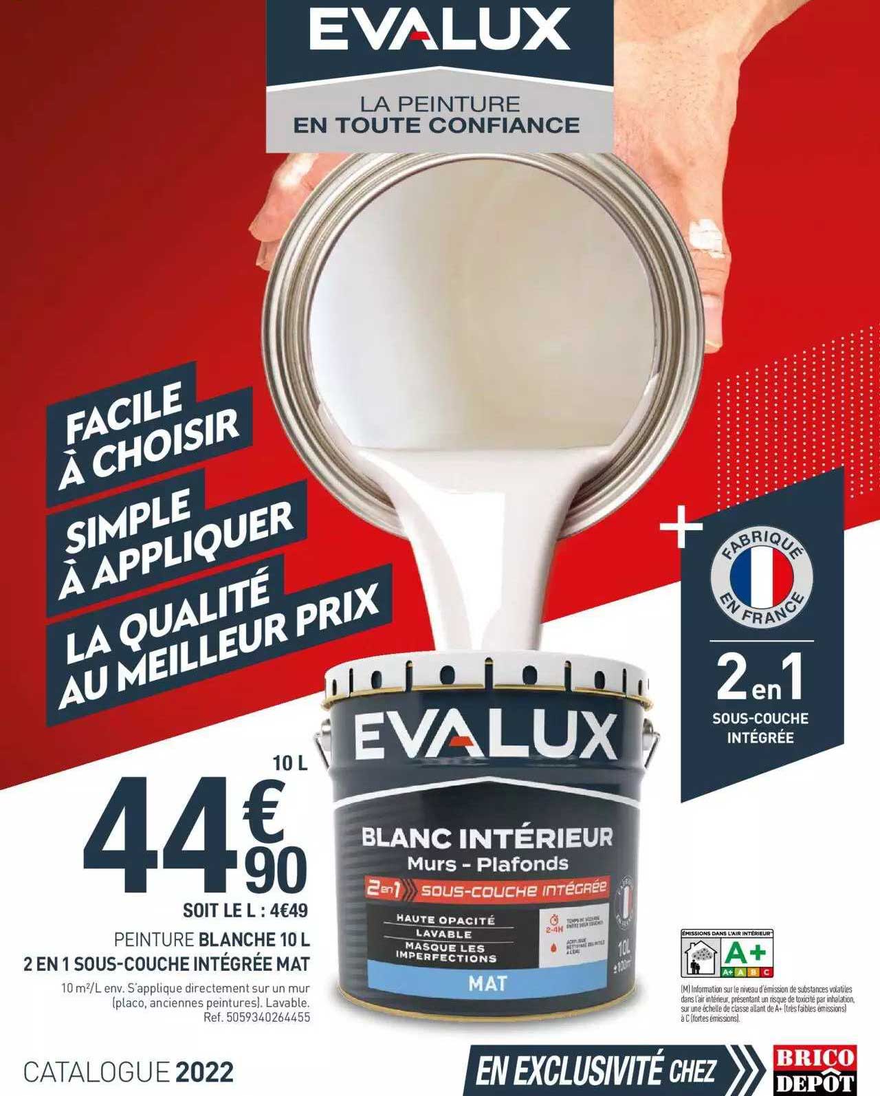 peinture blanche 10 l 2 en 1 sous-couche intégrée mat evalux