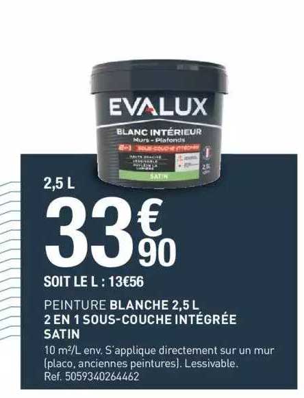peinture blanche 2,5 l 2 en 1 sous-couche intégrée satin