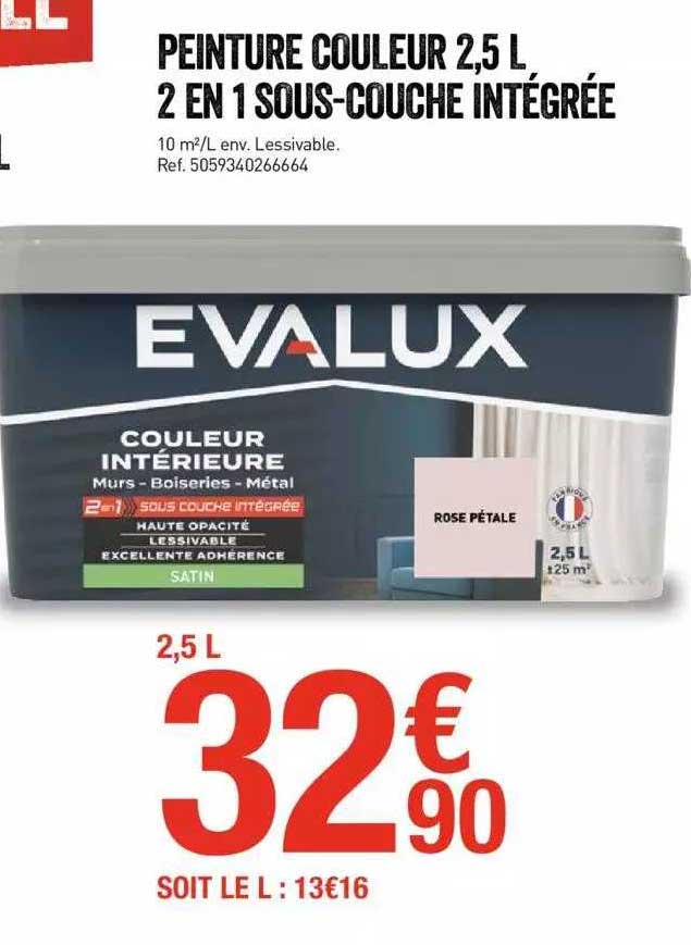 peinture couleur 2,5 l 2 en 1 sous-couche intégrée evalux
