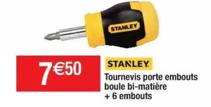Tournevis Porte Embouts Boule Bi-matière + 6 Embouts Stanley