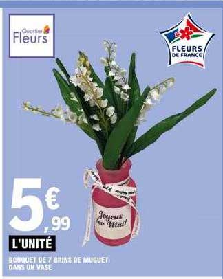 bouquet de 7 brins de muguet dans un vase