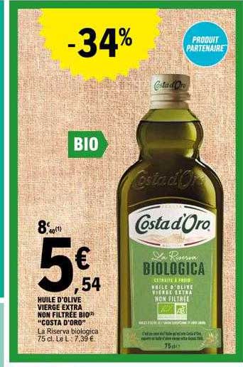 huile d'olive vierge extra non filtrée bio "costa d'oro"