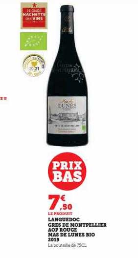 languedoc gres de montpellier aop rouge mas de lunes bio 2019