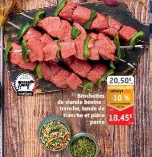 brochettes de viande bovine : tranche, tende de tranche et pièce parée