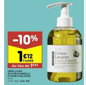 crème lavante au savon de marseille et extrait huile d'olive
