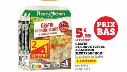 gratin de choux fleurs au jambon fleury michon