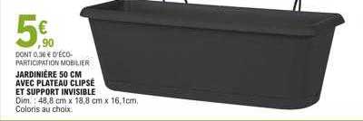 jardinière 50 cm avec plateau clipsé et support invisible