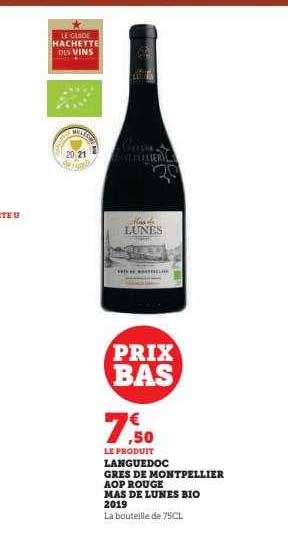languedoc grès de montpellier aop rouge mas de lunes bio 2019
