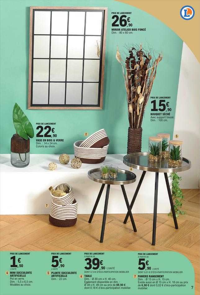 miroir atelier bois foncé, bouquet séché, vase en bois & verre, mini succulente artificielle, plante succulente artificielle, table, paniers rangement