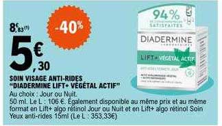 soin visage anti-rides "diadermine lift + végétal actif"