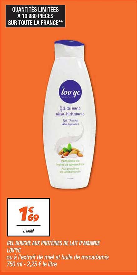 gel douche aux protéines de lait d'amande lov'yc
