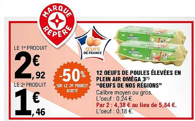 12 œufs de poules élevées en plein air oméga 3 "œufs de nos régions"