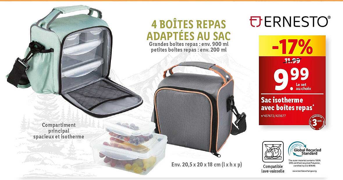 4 boîtes repas adaptées au sac ernesto