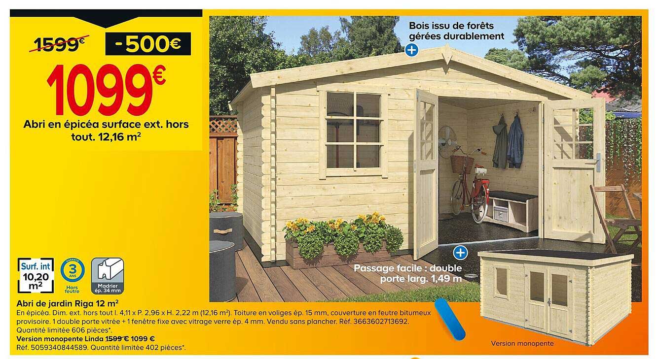 abri en épicéa surface ext. hors tout. 12,16 m²