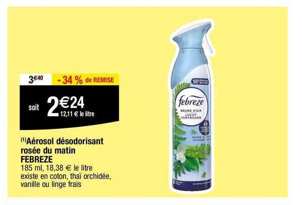 aérosol désodorisant rosée du matin febreze