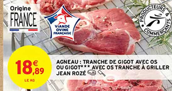 agneau : tranche de gigot avec os ou gigot*** avec os tranche à griller jean rozé