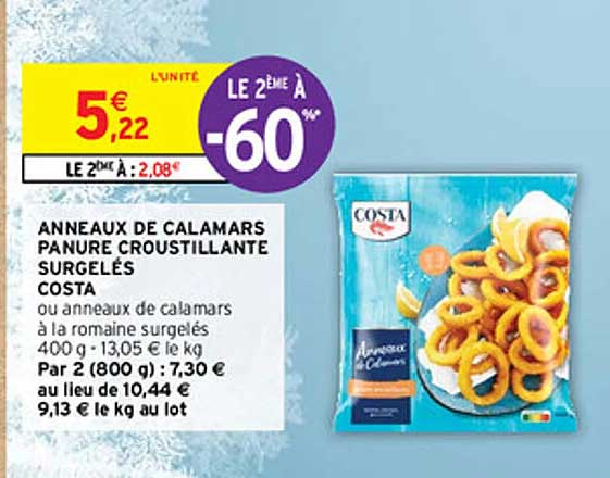 anneaux de calamars panure croustillante surgelés costa