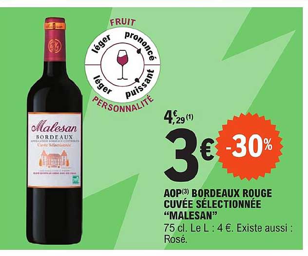 aop bordeaux rouge cuvée sélectionnée "malesan"