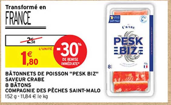 Bâtonnets De Poisson "pesk Biz" Saveur Crabe 8 Bâtons Compagnie Des Pêches Saint-malo