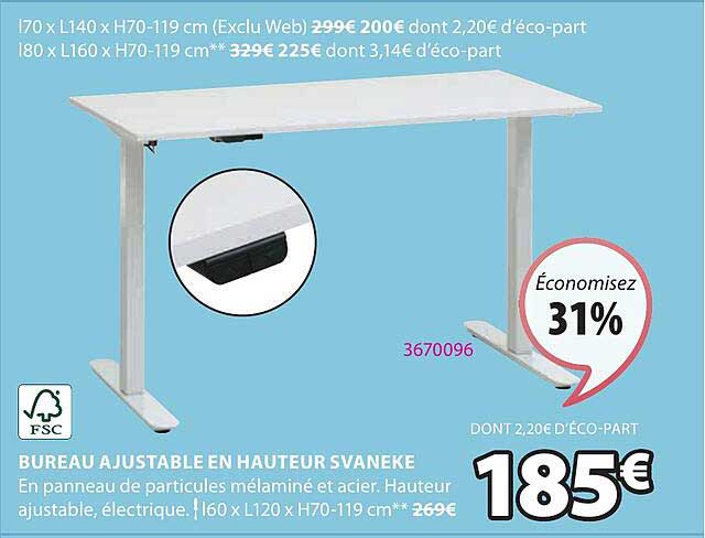 bureau ajustable en hauteur svaneke