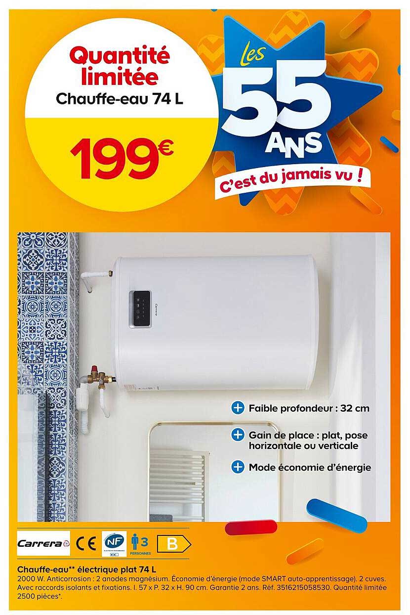 chauffe-eau électrique plat 74 l carrera
