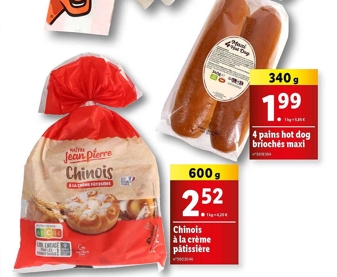 chinois à la crème pâtissière, 4 pains hot dog briochés maxi